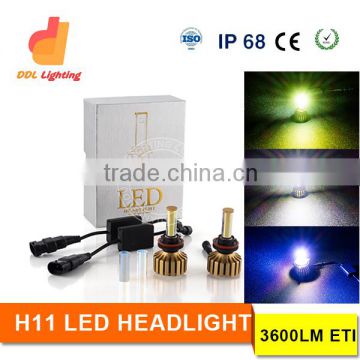 Auto parts H11 LED headlight H7 H3 9005 9006 H4 H13 9004 9007 led auto headlight with optional color glass tube