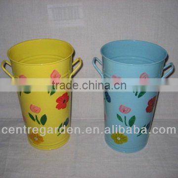 Galvanized bright color abstract painting by hand flower bucket