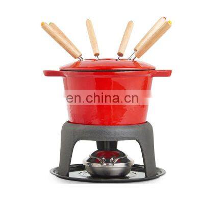 Enamel cast iron melting chocolate cheese fondue pot