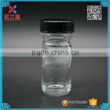 empty mini glass bottle wholesale for medicine bottle industry with black cap