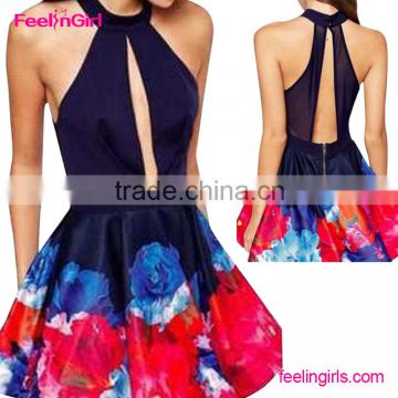Private Label Sexy Sleeveless Floral Print Women Skate Summer Dress