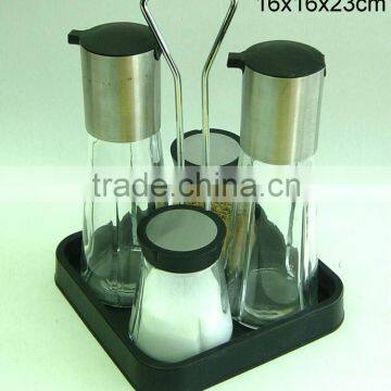 TW568 4pcs glass condiment jar set with plastic stand