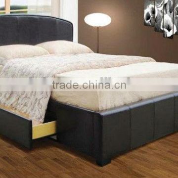 Leather upholstered Bed w/slats w/drawer-King