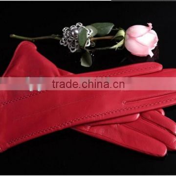 red 30cm long ladies Medium style thin leather gloves