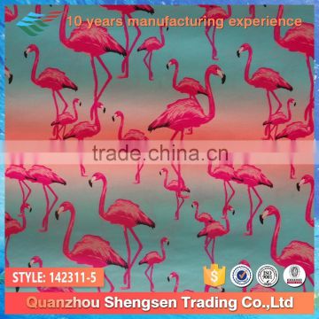 2015 hot selling high quality cartoon spandex red-crowned crane print fabric