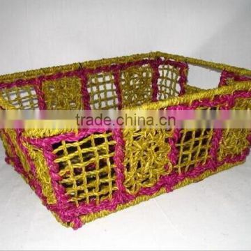 Handwoven natural plant fiber basket