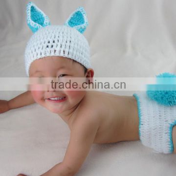 2014 baby sweater by hand Blue rabbit diapers 2 sets new hat