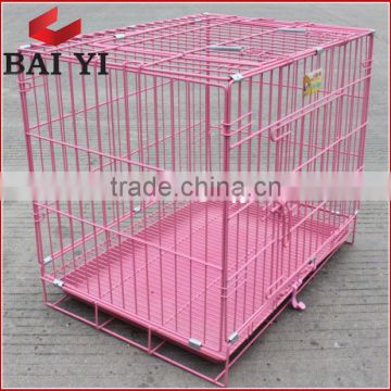 Collapsible pet dog cage with plastic tray