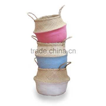 Colorful dipped bottom seagrass baskets/ Foldable seagrass laundry basket