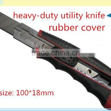 18*100mm snap-off steel blade heavy-duty rubber cover utility knife