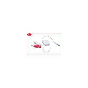 White 3.5mm to Double RCA Audio Retractable Cable flat PU cord