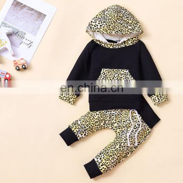 2020 baby leopard print hooded sweater set long-sleeved autumn and winter new children's clothing