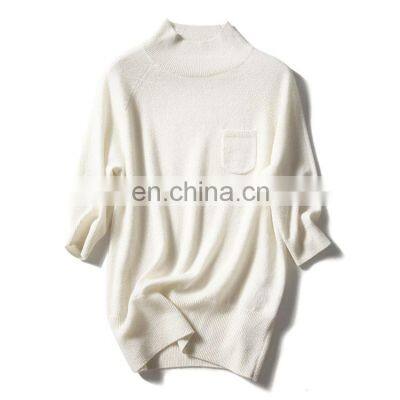 Women Spring Relax-fit Raglan Short Sleeve Cashmere Rib Knit Sweater Pullover