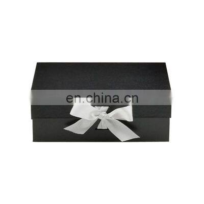 Custom luxury magnet folding black gift box with custom ribbon