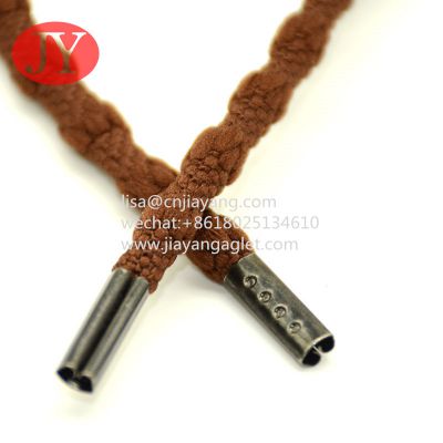 custom 10mm round cotton drawstring with metal aglet tips electroplating lace cord ends