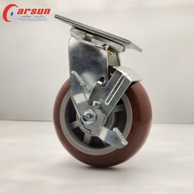 6 inch polyurethane swivel caster PU industrial caster with metal side brake