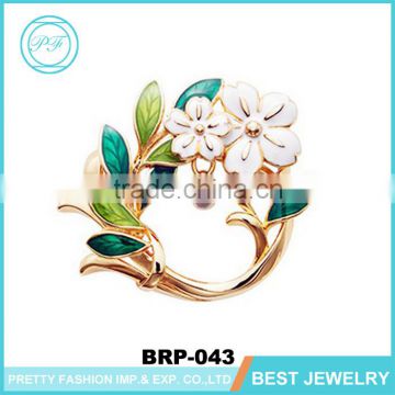Elegent brooch bouquet gold plated green leaves pearl poppy brooch pin