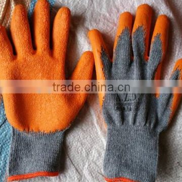 10 gauge gray cotton yarn orange latex coated glove with wrinkle