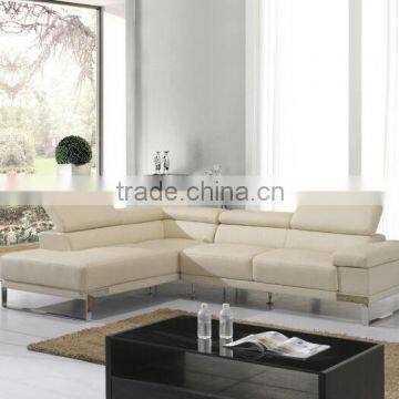 Modern leather sofa with L shape (Stainless Steel ) and living room furniture sofa