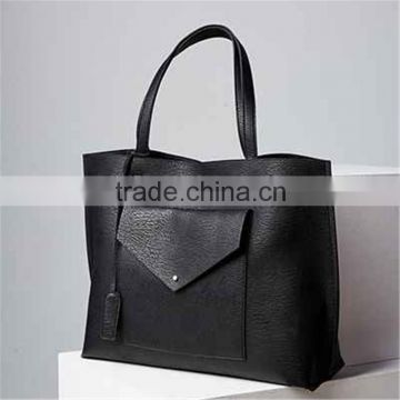 Outside pocket black color woman vegan leather soft shoulder handbag                        
                                                Quality Choice