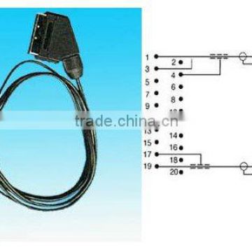 scart plug to 2 RCA cable assembly type rohs comliant