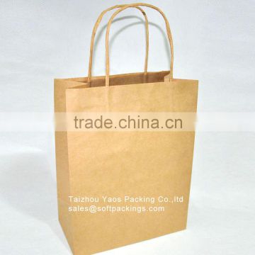 wholesale take away fast food paper bag, cheap kraft paper bag with handle, pantone color printing kraft paper shopping bag