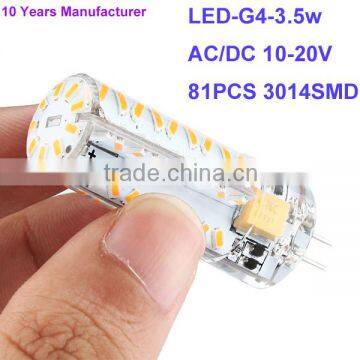 Hot Sale 360 degree 10-20v 3.5w Silicone led g4 lamp