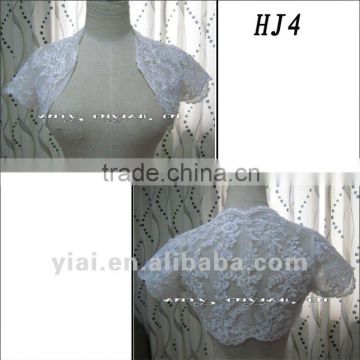 HJ4 Free Shipping High Quality Custom-made Beautiful Applique Short Sleeve White Tuller Wedding Jacket