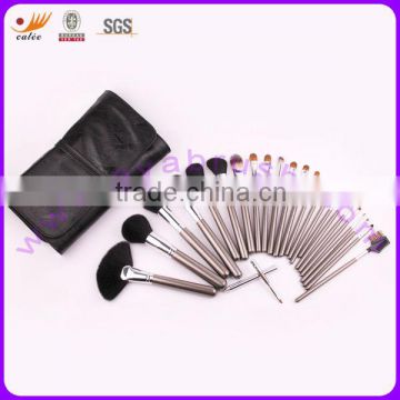 Real Hair Nylon Hair Wood Handle 24pcs Professional Make up Brushes Set with Black Pouch