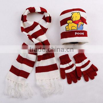 popular and lovely children scarf hat glove knit winter sets