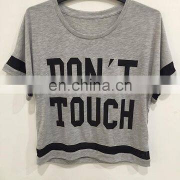 mesh cloth splicing printing grey round neck T-shirt