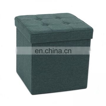 Customized factory wholesale modern faux linen foldable storage ottoman with buttons
