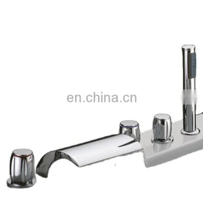 Deck Mounted Brass Bathroom Waterfall Tub Faucet with Handheld Shower