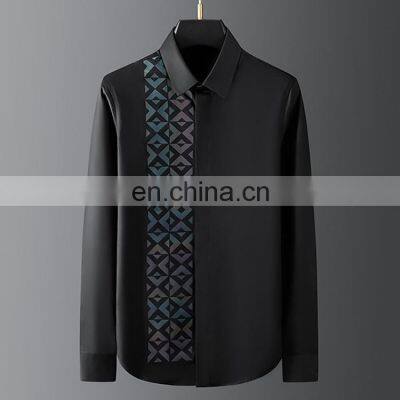 Men's Shirts Cotton Quick Dry Long Sleeve Turn-down Collar Black Shirt