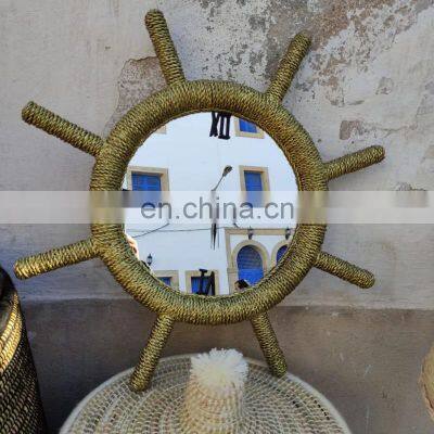HOT Sale design watch Jute Wall Hanging Mirror , Bedroom Seagrass Make up Rope Mirror Decor Bohemian High Quality