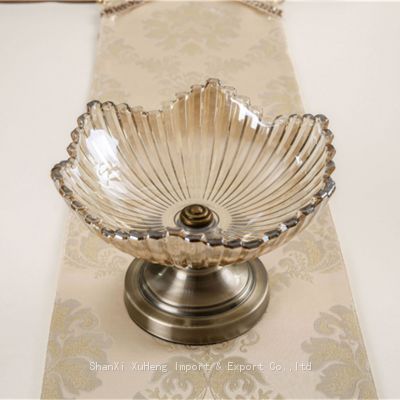 Golden Plated Decorative Table Display Serving Tray Gold Glass Crystal Cake Desert Bowl Fruit Stand Plate