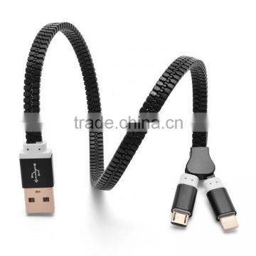 Latest Product Mobile Accessories 2 in 1 Zipper USB Cable for iphone and Micro