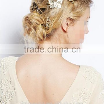 Gold butterfly Hair Clips Women's Hair Accessories Golden Metal Punk Hairpin Headwear