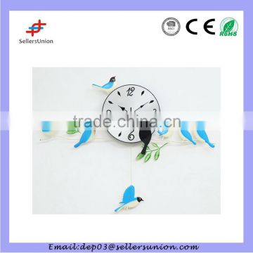 Metal Clock Wall Iron Bird Pendulum Clock design Silent Sweep Step Art Clock
