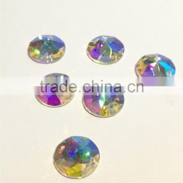 two holes round rivoli crystal sew on stone flat back glass pendant for garment accessories