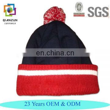 Custom Folding Ribbed With Top Pom Embroidered Beanie Hat