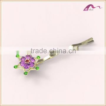 Fashion Colored Crystal Flower Hair Bobby Pins For Kids Accessories