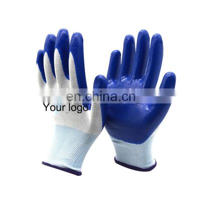 13 Gauge Seamless Blue Knitted Smooth Finish Nitrile Coated Work Gloves