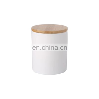 custom white cylinder small decorative matte color empty geometric ceramic candle vessel candle jar with bamboo lid
