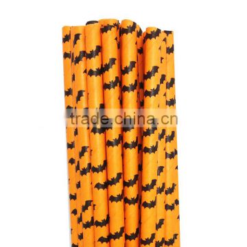 Pumpkin Color Bat Halloween Paper Drinking Straws