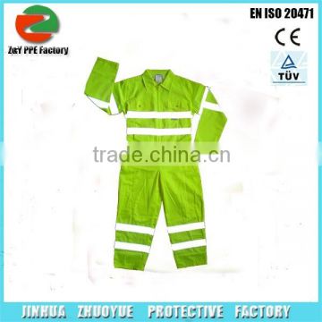 High Visibility 100% Polyester green Reflective Safety Jumpsuit