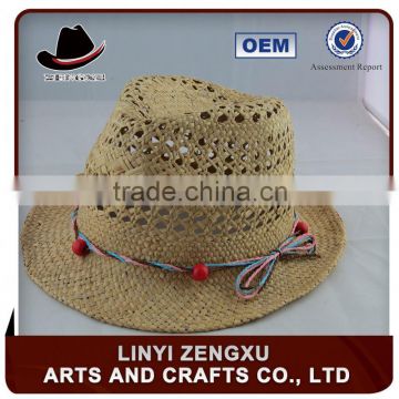 design new style chain and ribbon straw brim fedora hat