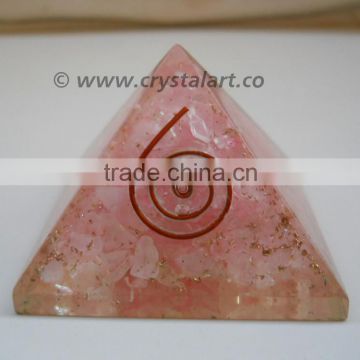 Pink Rose Quartz Reiki Symbol Big size Orgone Pyramid