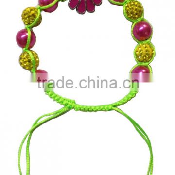 New fashion 2015 best selling products custom woven bracelets with rhinestone ball