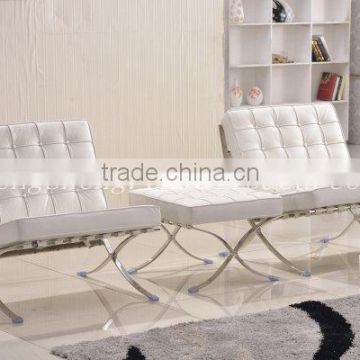 lounge chair white cowhide leather PU barcelona chair replica BY0401